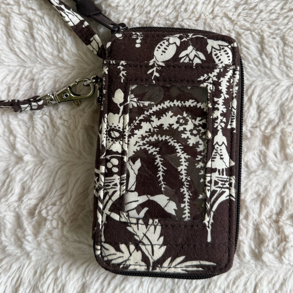 Vera Bradley Brown and White Floral Wristlet